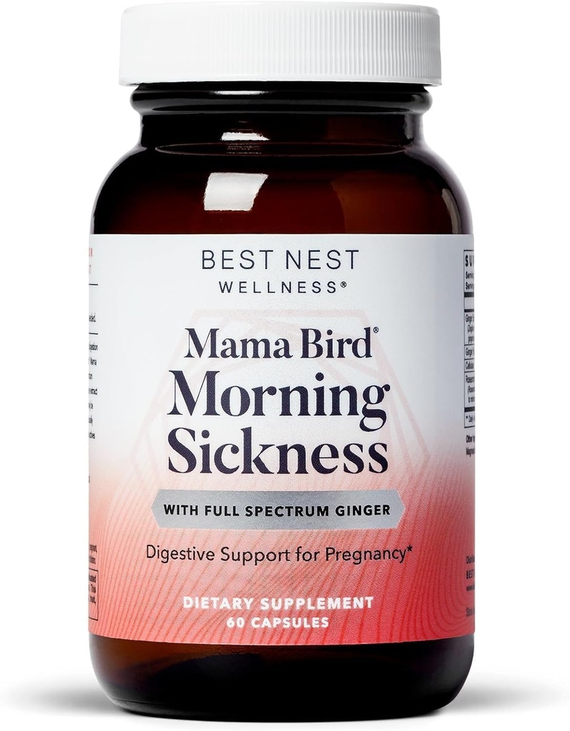 Najlepšie Nest Wellness Mama Bird Morning Disease Relief - Jemné doplnok Formula Aids Against Morning Disease - Supplement with Ginger Extract & Root Powder - 60 kapsúl