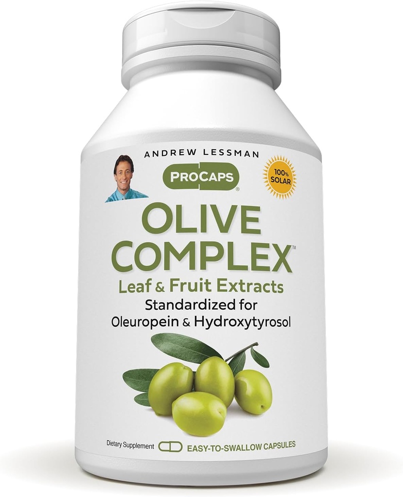Andrew LESSMAN Olive Complex - 240 Kapsule - List a ovocné extrakty. Štandardizovaný pre Oleuropein a hydroxytyrosol na podporu kardiovaskulárneho a imunitného zdravia. Malé kapsuly sa ľahko prehĺtajú