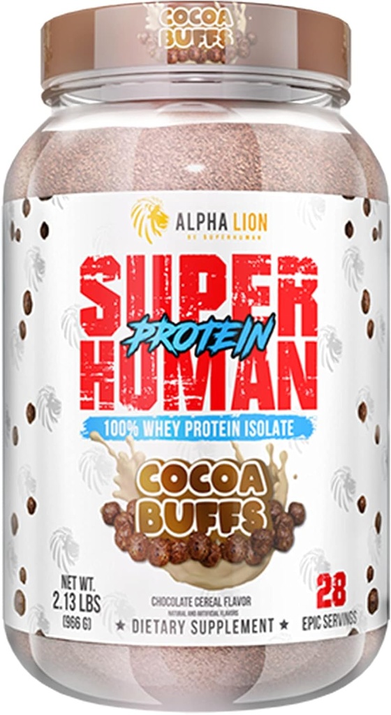 ALPHA LION Superhuman Swhey Protein Powder, Great Ochutnávka Pure Swhey Protein Isolát, Nízky cukor, No Bloat Post Cvičenie, Svalové zotavenie a rast (28 Slúži, Kakao Buffs)