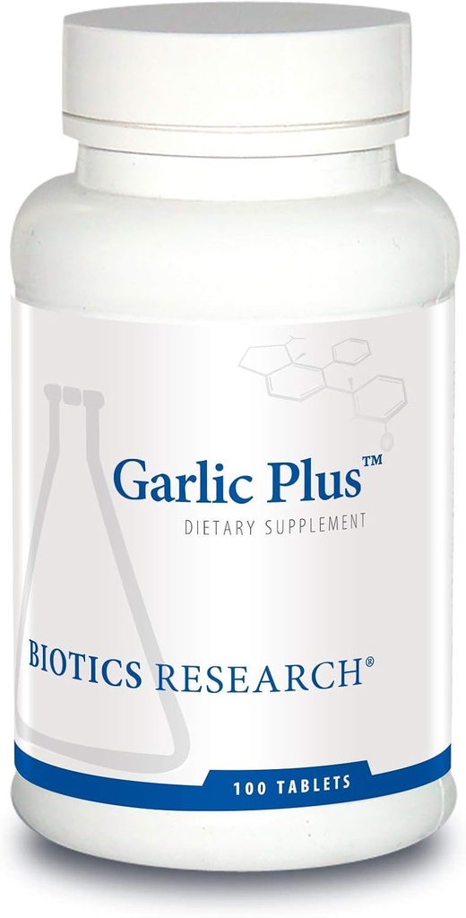 Biotics Research Cesnak Plus Čistý cesnak koncentrát Plus vitamín C a chlorofylíny, podporuje kardiovaskulárne zdravie, imunitné funkcie, silný antioxidant 100 tabliet