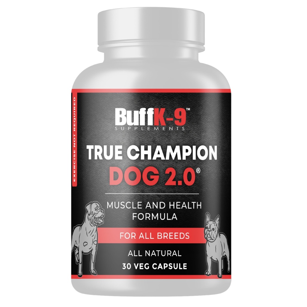 BuffK-9 True Champ 2.0 Muscle Building Supplement for Psy, Psie podporné kapsule s vitamínom B6 B12 Ashwagandha Folát pre svalovú, kostnú a spoločnú podporu, 30 Veg Kapsule