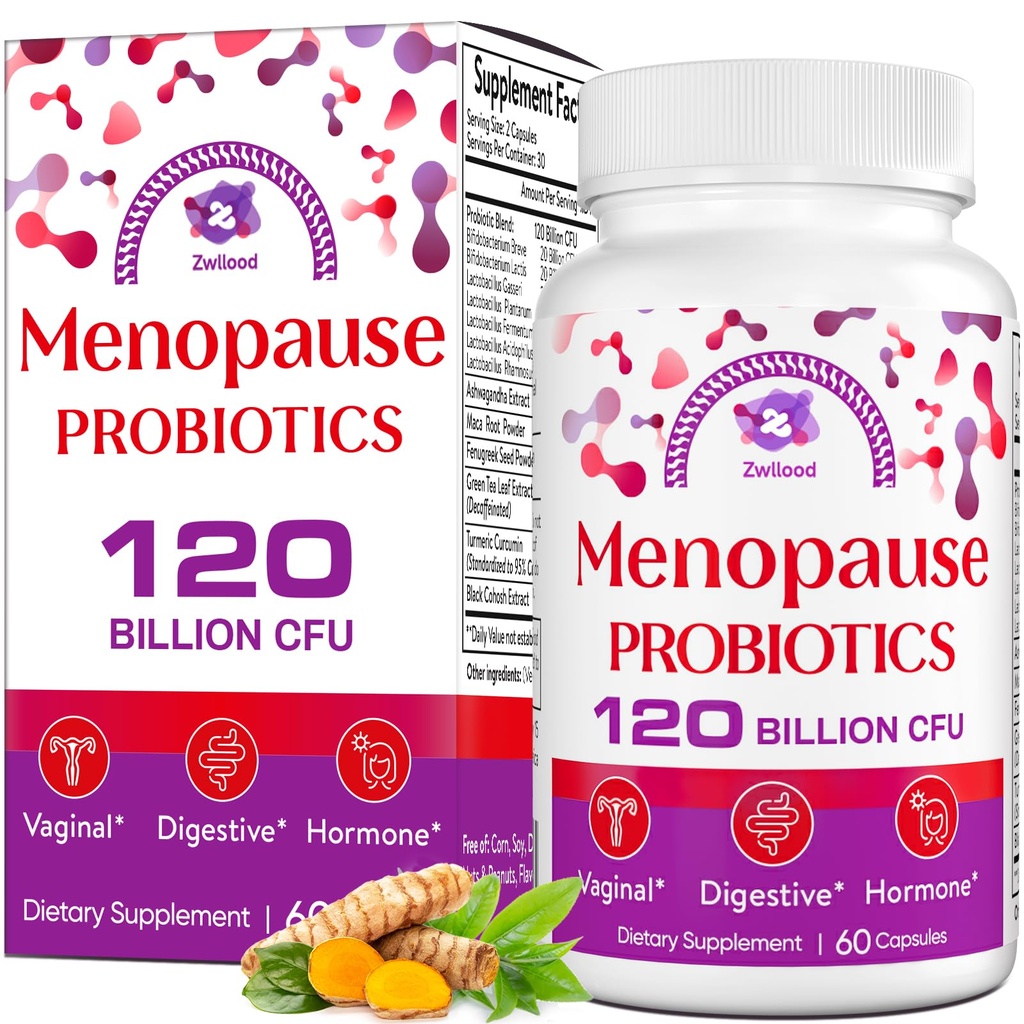 Menopauza Doplnky pre ženy, 120 miliárd CFU Menopauza Probiotiká pre ženy, všetko-prírodné probiotiká pre zápaly Menopauza, nočné potenie, Mood Swings, Gut a Hormone - 60 bylinné kapsule