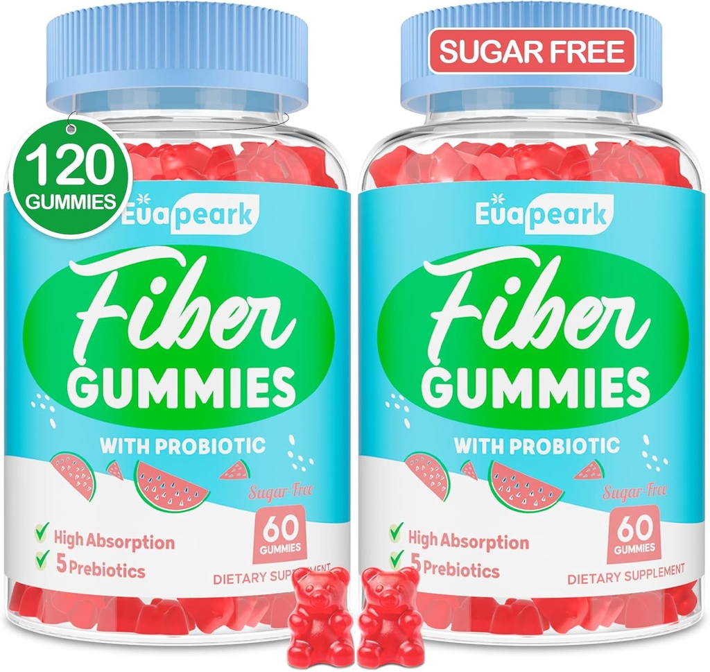 2 balenia - Fiber Gummies pre dospelých, bezcukrové probiotiká a prebiotické Fiber Gummies, s Inulin, Fos & Pilát koreň - pre pravidelnosť, Trávenie a zdravie Gut - Vegan, bez lepku, 120 grófov