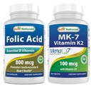 Najlepšie prírodné kyseliny listovej 800 mcg & vitamín K2 (MK7) s D3