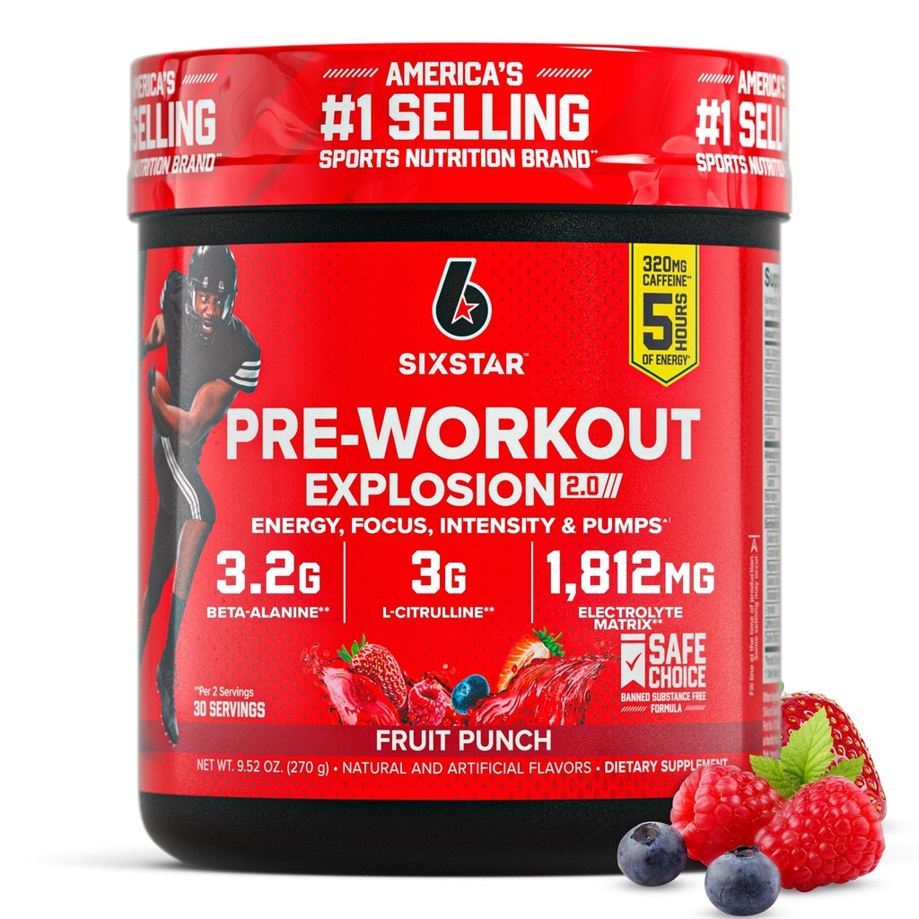 Powder Six Star Pre-Workout pre mužov a ženy, Fruit Punch (30 Servings) - Preworkout Explosion 2.0 Energy Powder Drink Mix with Beta-Alanine & Caffeine - Sports Nutrition Supplement Products