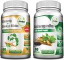 GreeNatr Premium Bundle pre Holistic Well-Being: Organic Ashwagandha kapsule, s Black Pepper pre zmiernenie stresu, Plus ženšen + Ginkgo Biloba tablety, tradičné energetické Booster.