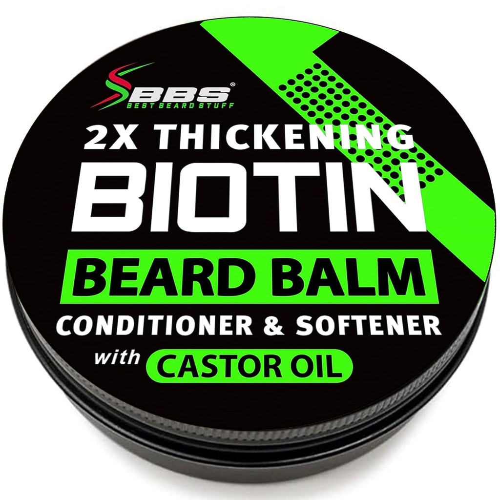 Biotín Brada Balzam pre mužov - 2X Hrúbka pre brada a fúzy - Organické Mustache Wax s olejom Castor & Meadow pena 