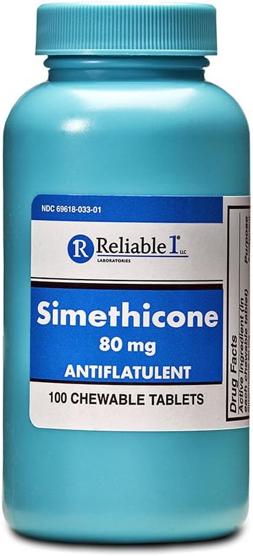 Spoľahlivý 1 Simetikon 80mg Anti- Gas 100 Peppermint tablety (1 fľaša)