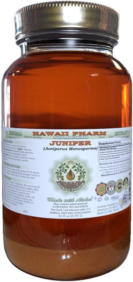 Juniper Liquid Extract bez obsahu alkoholu, organický Juniper (Juniperus Monosperma) Sušený Berry Glycerite Hawaii Pharm Natural Herbal Supplement 32 oz Nefiltrovaný