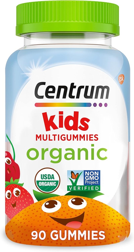 Centrum pre deti "organické multigummy," deti Multivitamínové Gummy, Organické multivitamíny pre deti s esenciálnymi živinami pre imunitnú podporu, svalovú funkciu a zdravie mozgu - 90 Počet