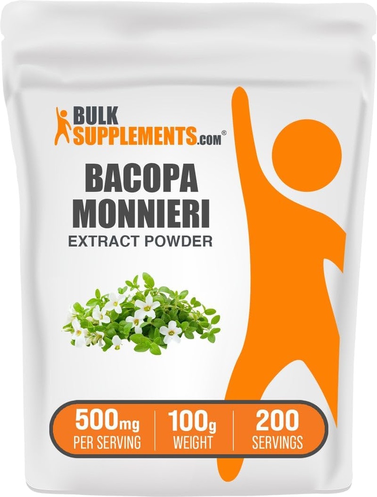 BulkSupplements.com Bacopa Extract Powder - Bacopa Monnieri Supplement, Herbal Supplement - Vegan & Gluten Free, 500mg per Serving, 100g (3,5 oz) (Pack of 1)