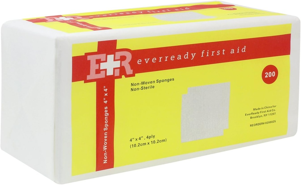 Ever Ready First Aid Non-Woven Sponges, 4" x 4," 4 Ply - 200 Count