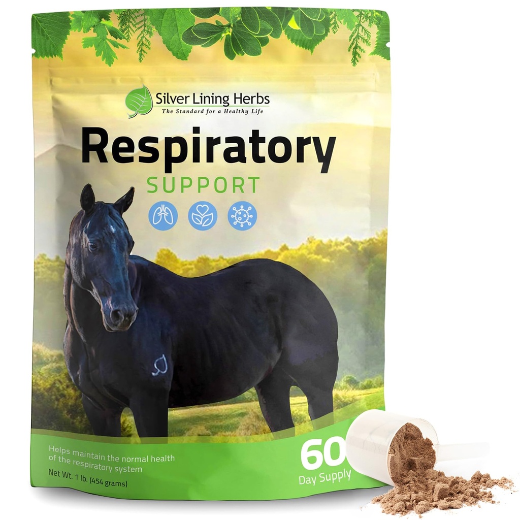 Silver Lining Herbs Respiračná podpora doplnok pre kone - Konské doplnky pre Pľúcne čistenie a respiračné zdravie - Skvelé pre pľúcne funkcie, Dýchanie & Clear Airways - 1 LB 60-Day Supply