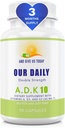 Naše denné Vite ADK 10 Double Strength (10 000 iu) Vitamíny A1, D3 & K2 (ako MK7) - Lekár Formulovaný Bone & Immune System Suplement - Gluten Free, non- GMO - 90 Vegetariánske kapsule