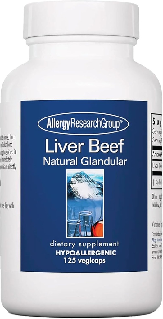 Alergy Research Group Beef Liver Supplement - Pečeň Function Support, Grass-feed Pečeň Kapsule 1000mg, Glandular Pečeň Vitamíny - 125 Počet