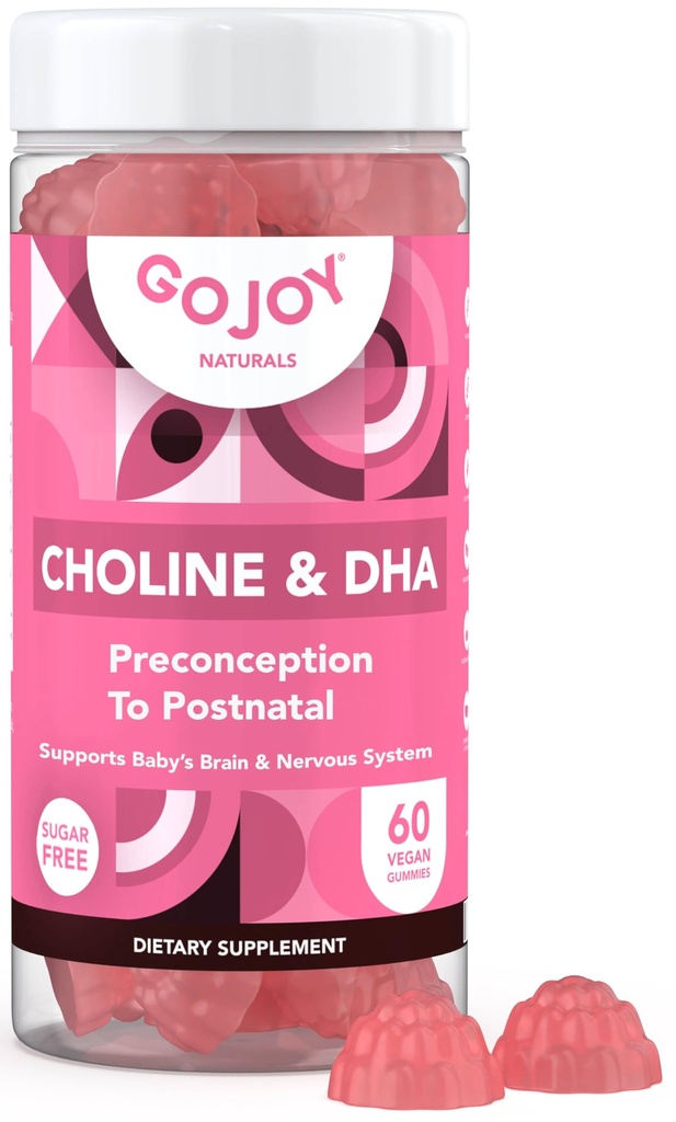Prenatálny cholín a DHA Gummies - Predpoveď na postnatálne Gumičky vitamínové doplnky pre tehotné ženy - Sladené s mníšskym ovocím - 3. strana testované - Non GMO, Gluten Free, Vegan