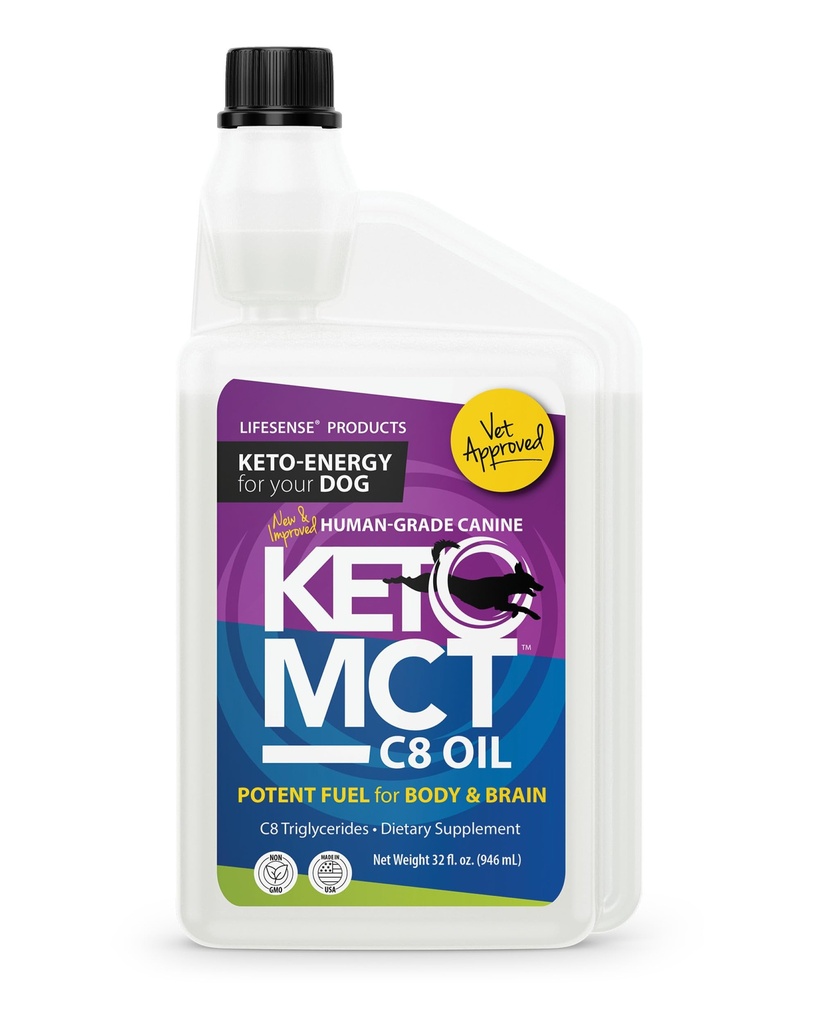 LifeSense C8 MCT Olej pre psy, Keto-Friendly, Zdroj Kokosový olej, Human Grade, 32 oz, Made in USA by PhD Nutrition, Dog Optimal Palivo pre mozog a telo
