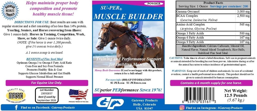 SU-PER svalovej Builder Horse Supplement - Tréning a podpora výkonu pre výkonový sval - 12,5 libra, 6 Mesiac dodávky