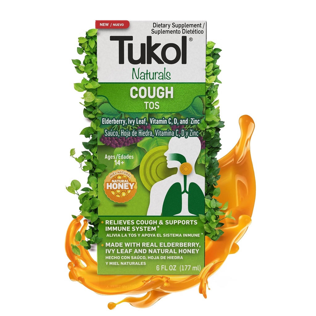 TUKOL Naturals Elderberry Sirup s vitamínom C, D, a zinok, Imunitná podpora doplnok s prírodným medom pre dospelých & dospievajúcich, bylinné bazy Boost pre imunitu a antioxidant podporu, 6oz