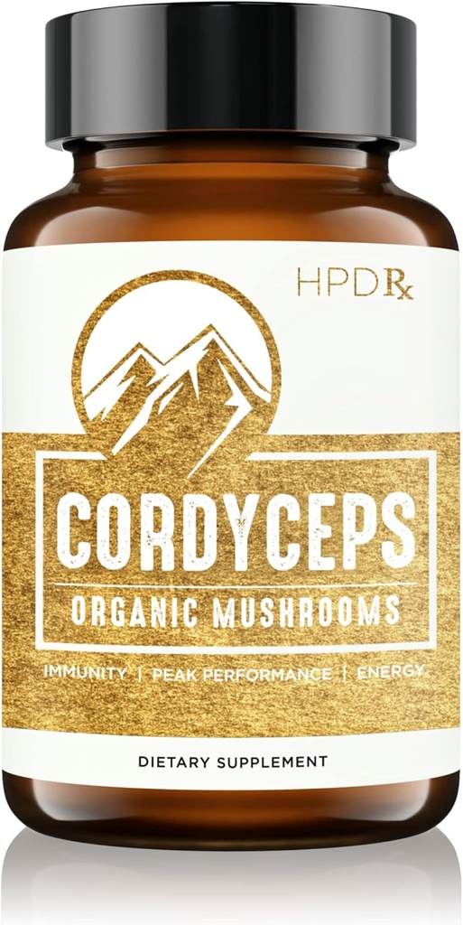 HPD Rx Premium Organic Cordyceps Mushroom Extract Performance Supplement for Energy, Endurance and Immunity | 2250 mg, 120 Capsules, Pack of 1