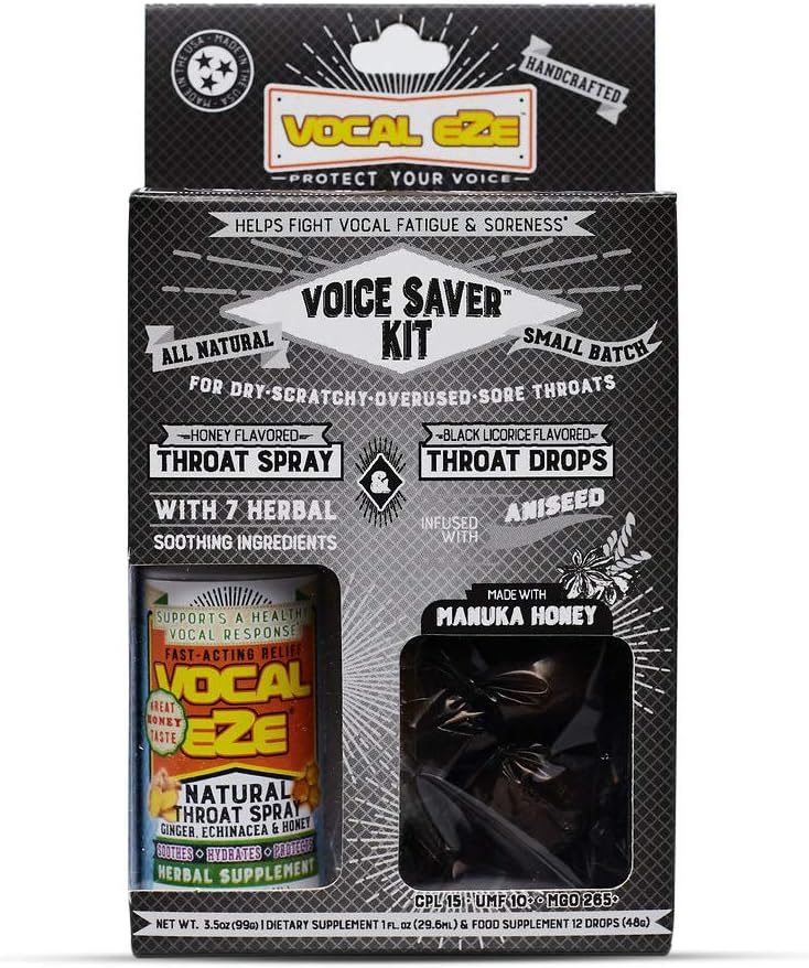 Vocal Eze Voice Saver Kit, Zahŕňa hlasové bylinné hrdlo sprej (1) a (12) Manuka med kvapky 