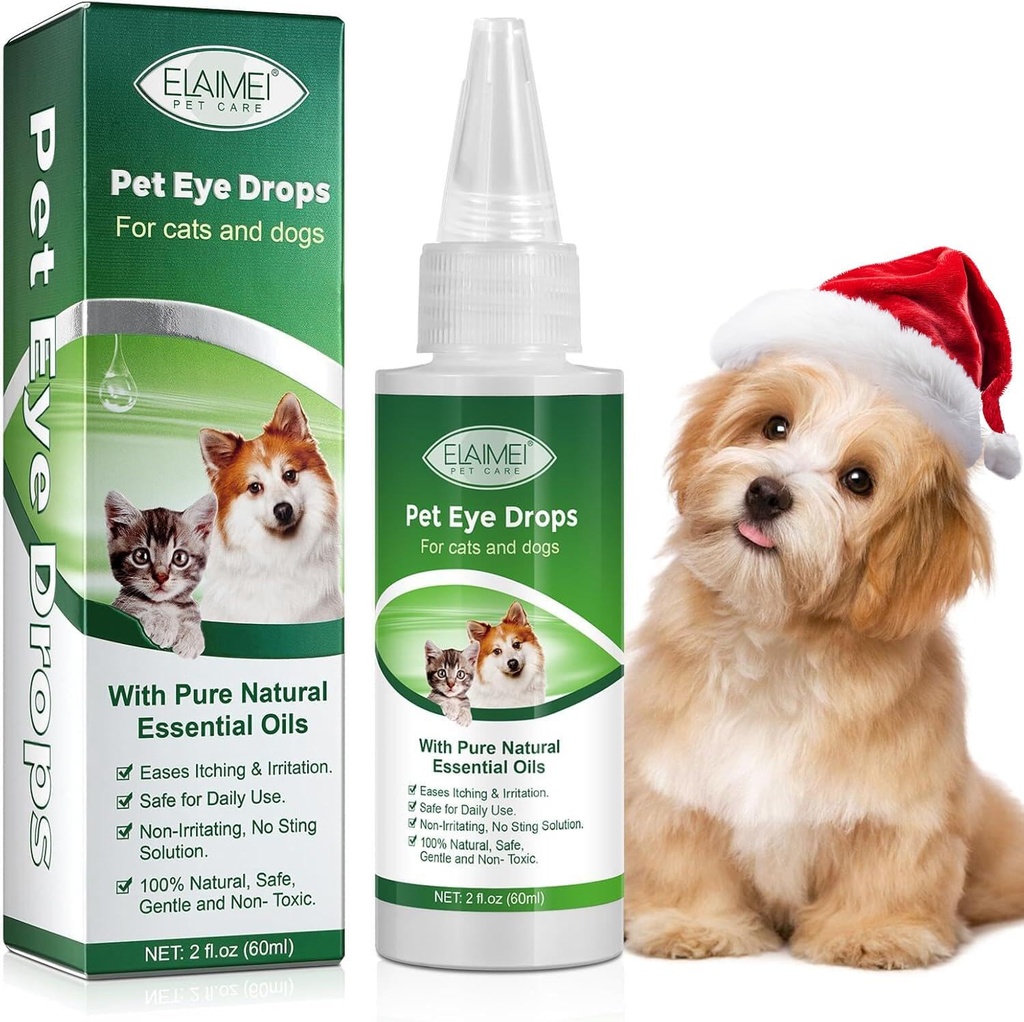 60ML Pet Očné kvapky pre psov a mačky Relieve oči Svrbenie a podráždenie, Ružové oči a alergie Príznaky Bezpečné a nežné vzorec pre všetky zvieratá