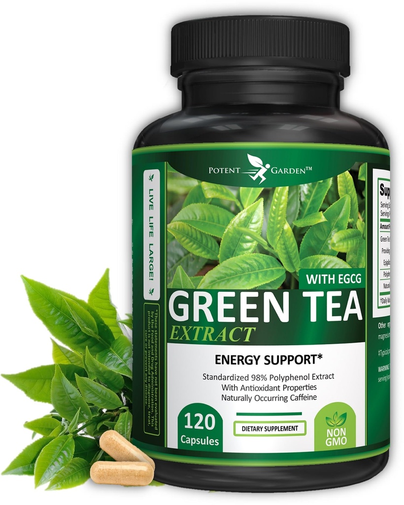 Silná záhrada zelený čaj extrakt s EGCG prírodná energia, duševné zameranie, imunitná podpora, antioxidant a zdravé srdce formula, non-GMO 120 zelený čaj extrakt kapsuly