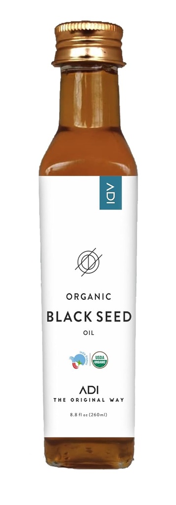 ADI Natural Black Seed Oil 8.8 oz, 100% Pure Nerafinovaný za studena lisovaný tekutý olej, Sklenená fľaša, USDA Certified, Nigella Sativa, Bohatý na Omega 3-6-9