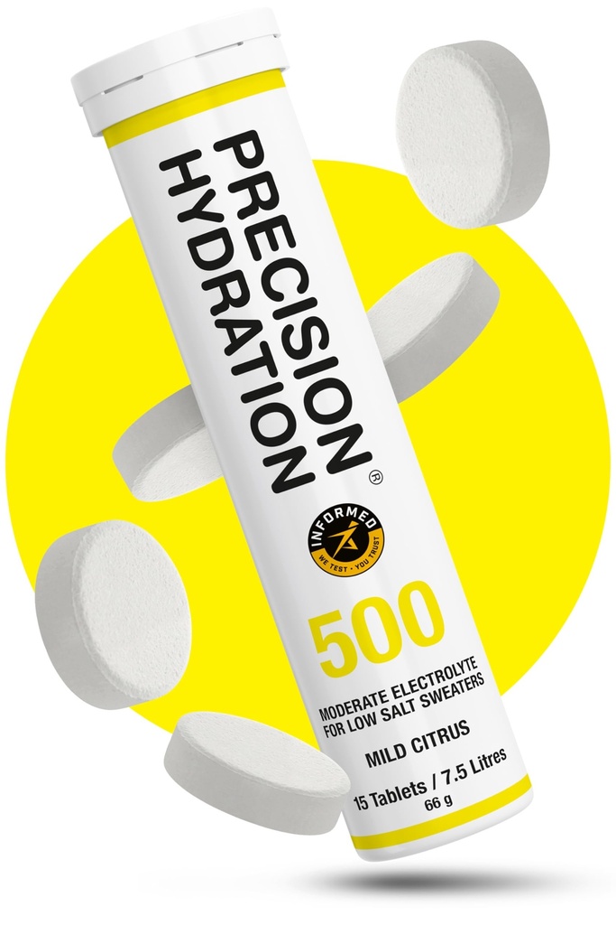 Precision Hydration Electrolyte Tablety - Multi Strength Effervescent Hydration Tablets - Nízke kalórie, Gluten Free, Vegan/Vegetarian Friendly (1 Tube, 500mg/L - Yellow Tube)