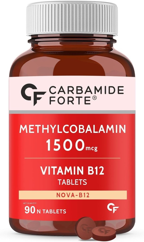 Generic Carb- Amide Forte Vitamín B12 Tablety 1500 μg - Aktívna forma metylkobalamínu B12 doplnok pre mužov a ženy- 90 Veg tablety