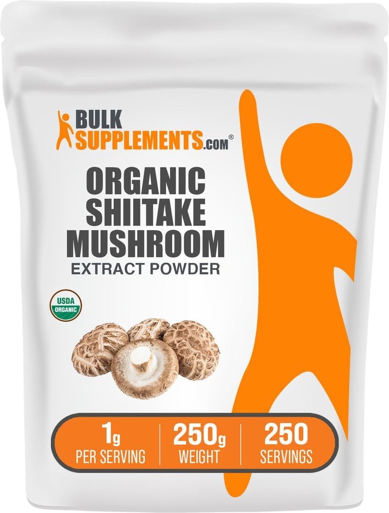 BulkSupplements.com Organic Shiitake Mushrom Extract Powder - Organic Shiitake Mushrom Powder Supplement, Immune Support - Vegan & Gluten Free, 1g per Serving, 250g (8,8 oz) (Pack of 1)