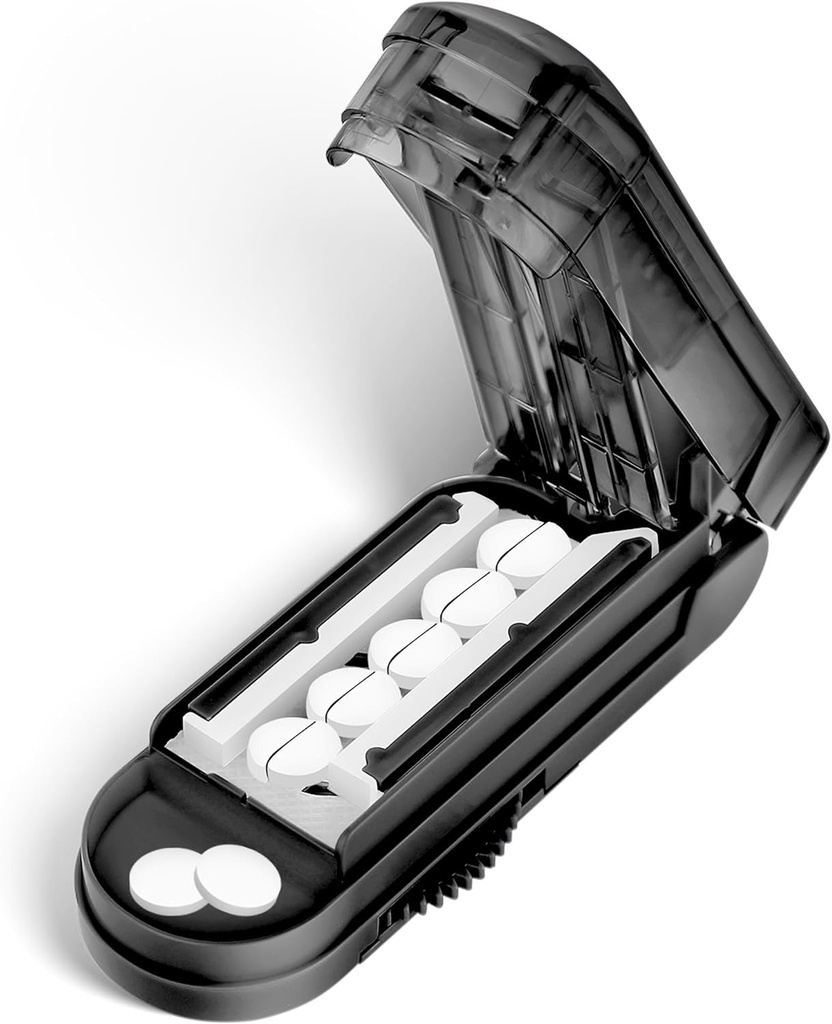 DUBSTAR Pilulka Cutter Splitter pre malé a drobné pilulky, viacnásobné pilulky pre malé alebo veľké pilulky, nastaviteľné pilulky splitter s Centering Device a čepele Guard pre viac tabliet (čierna)