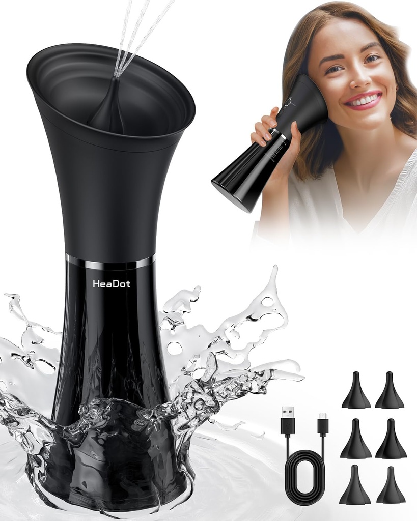 HeaDot Ear Wax odstránenie s inteligentnou teplotou vody, voda napájaný Ear Cleaner s 6 Tipy, Bezpečné a efektívne Ear Wax odstránenie Kit so 4 Tlakovými hladinami - IPX7