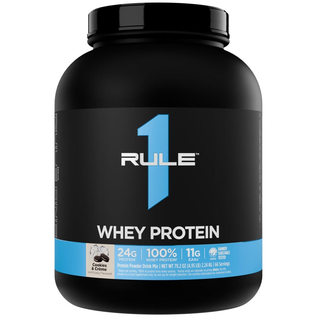Pravidlo 1 Srvátkový proteín 24g Fast-Acting Protein from All-Whey Sources with Prirodzene Occuring EAAs & BCAA for Workout Recovery or Anytime Use (5 libry*, Cookies & Crème)