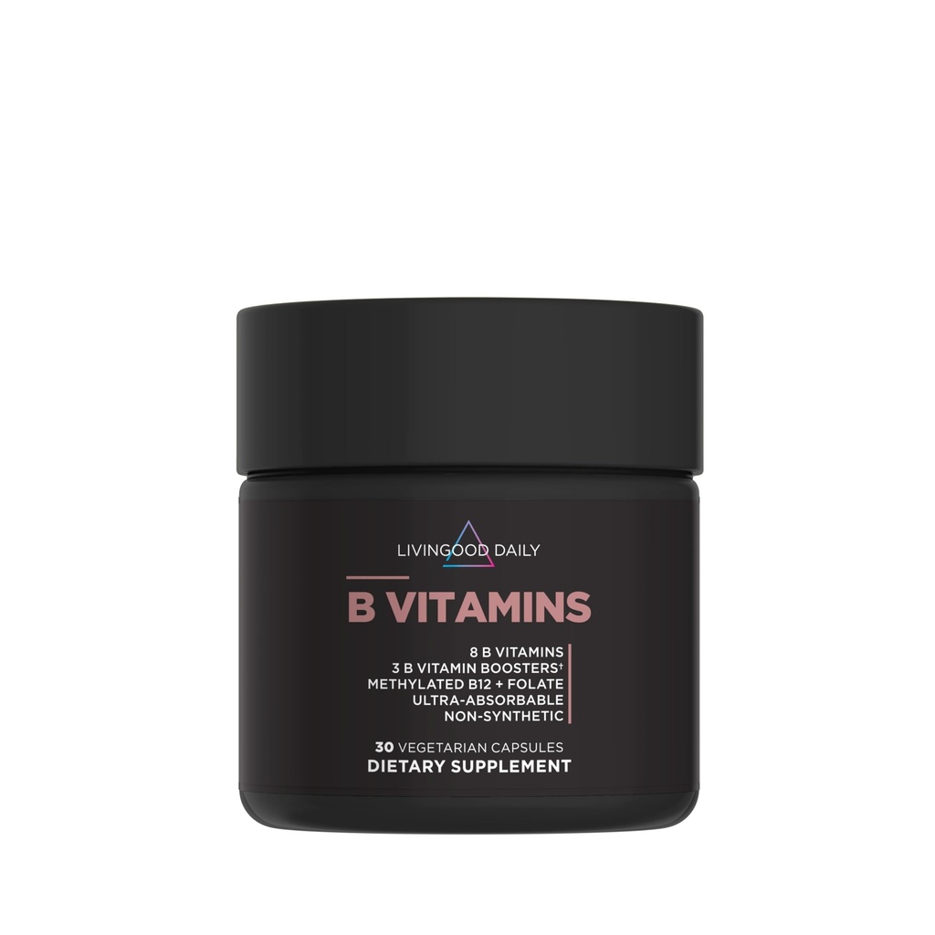 Livingood Daily Vitamin B Complex Kapsule pre Muži a ženy, Metylated B12 & Folate, 11 Aktívne formy vrátane B1 B2 B3 B5 B6 & Biotin, Gluten Free, Vegan B Vitamíny pre vlasy