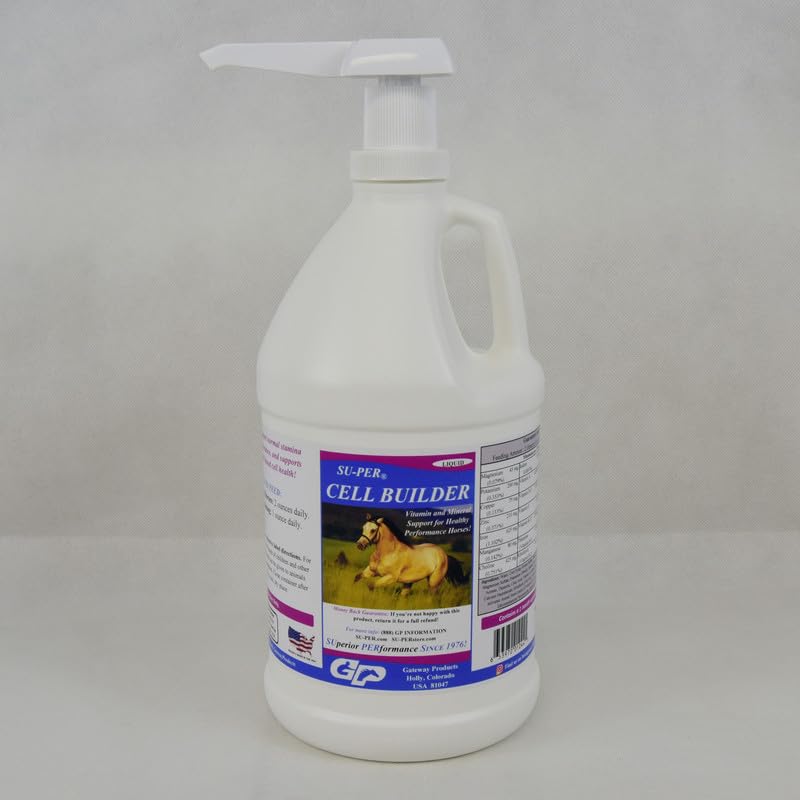 SU-PER Cell Builder Horse Supplement - High Iron Vitamín Minerálne Equine Blood Builder Tekutina pre výkon koní - 1/2 Gallon + čerpadlo
