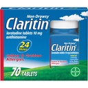 Claritin 24 hodinová alergia, non-Drowsy Prescription Sila Alergická úľava, Loratadine Antihistaminika Tablety, 70 Počet