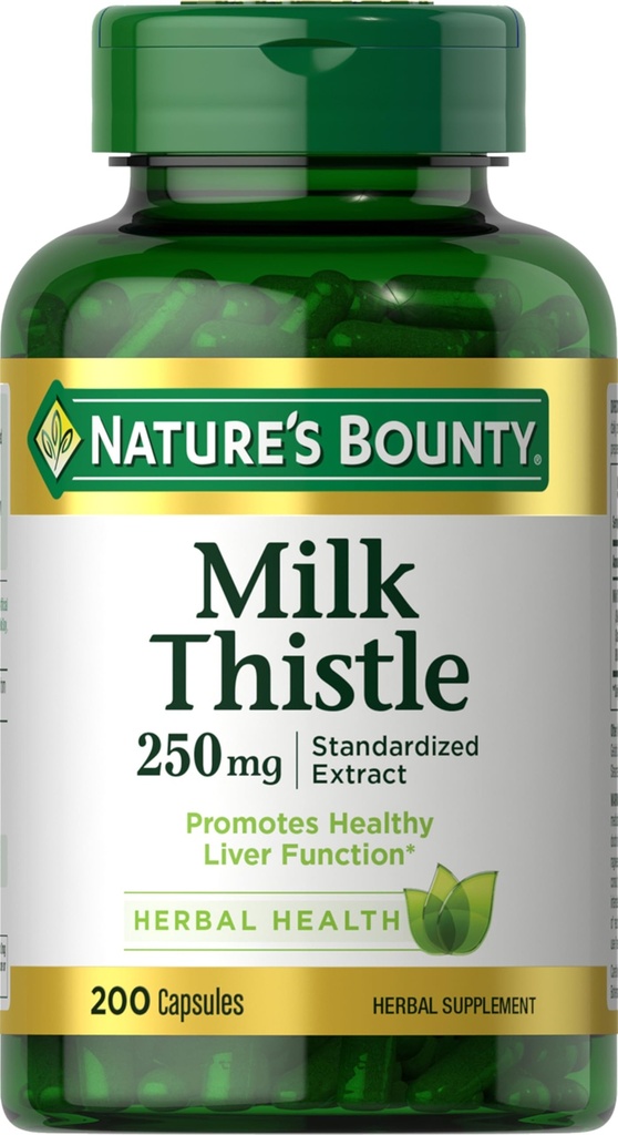 Nature's Bounty Milk Thistle Kapsule, Tradične používané pre zdravie pečene, Bylinné doplnky, 250 mg na obsluhu, 200 Počet