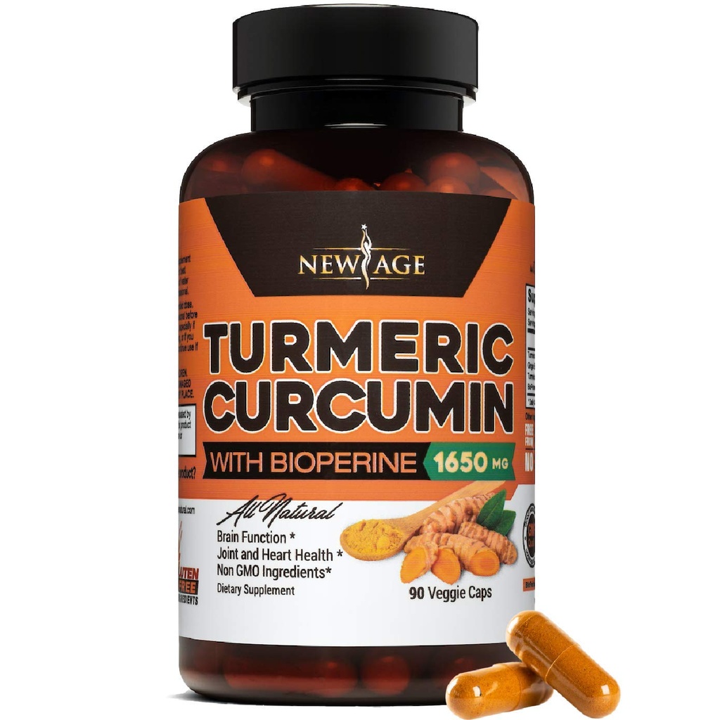 NEW AGE Turmeric Curcumin s Bioperine Kapsule - Natural Joint & Healthy Support with 95% Standardized Curcuminoids for Potency & Absorbtion - Non-GMO, Gluten Free (90 Počet (Pack of 1))