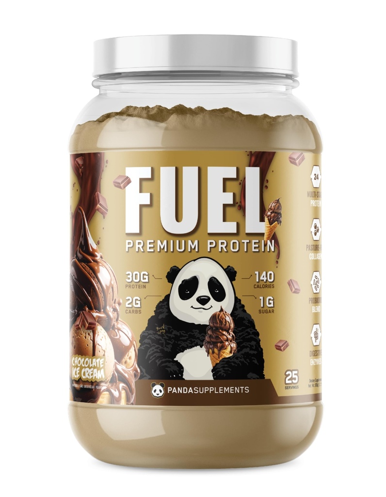 Podzemné Bio Labs Panda Fuel Premium Protein Whey, Hydrolyzed Collagen, Casein, Probiotiká, Enzymes, Keto Friendly, Time Release, 25 Servings (2.5 libra, Čokoládová zmrzlina)
