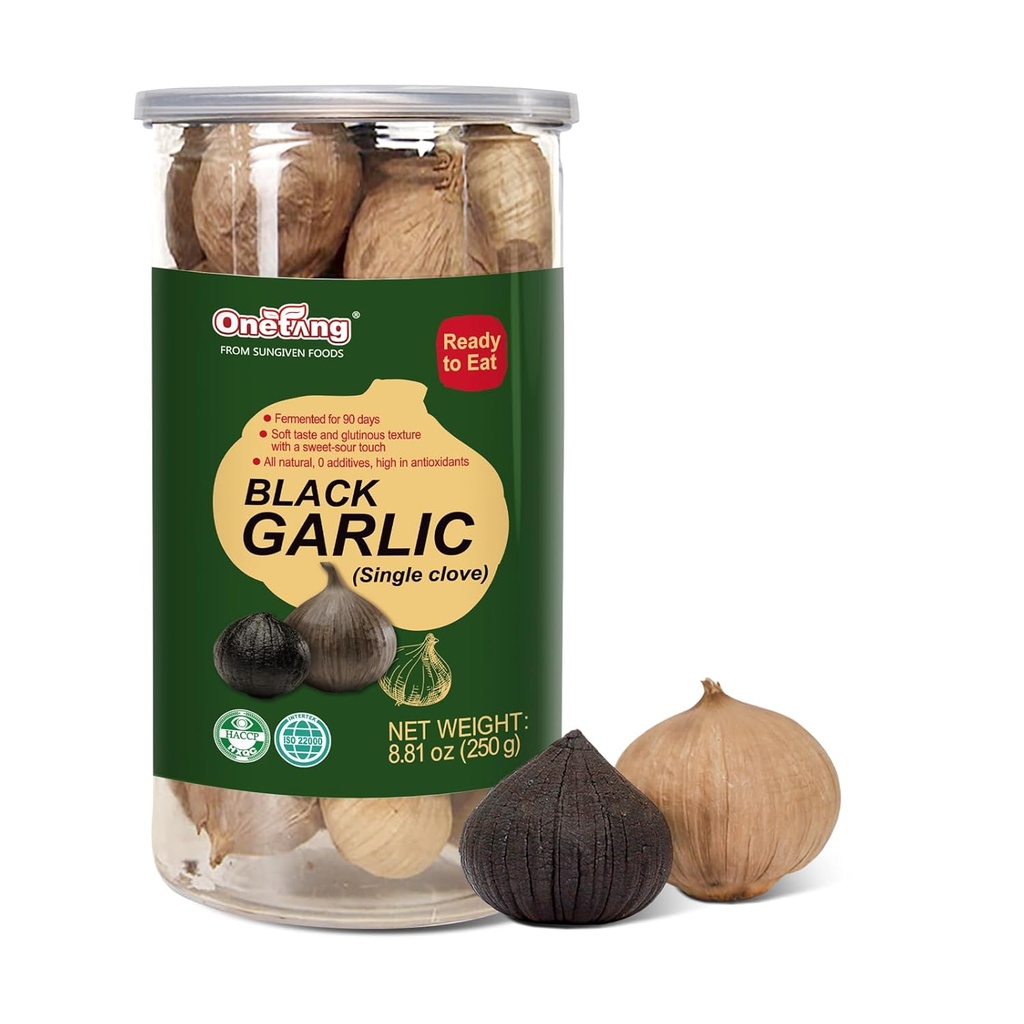 ONETANG čierny cesnak 8.82 Oz (250g), celý čierny cesnak kvasený 90 dní, Super Foods, non-GMO, non-Prídavné látky, s vysokým obsahom antioxidantov, pripravený k jedlu pre Snack zdravé, zdravé recepty