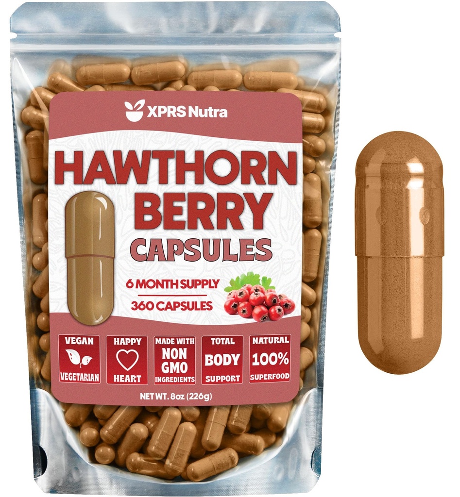 Hawthorn Berry Powder Kapsule - 360 Počet (6 mesiacov dodávky) - Premium Hawthorn Berry Kapsule od Kardiovaskulárna podpora - Hawthorne Berry Powder - Ideálne Hawthorne Supplement pre mužov a ženy