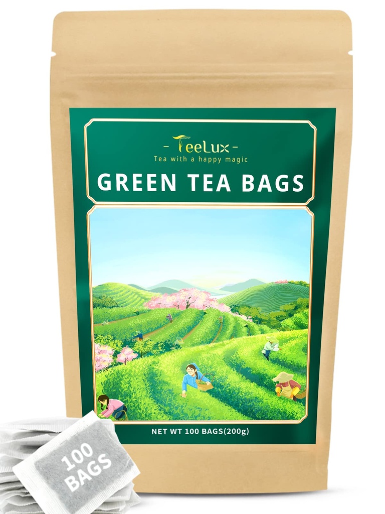 TeeLux zelený čaj tašky, Natural Pure Green Tea, Super Antioxidant, kofeín, 100 Počet čajové tašky na podporu celkového zdravia