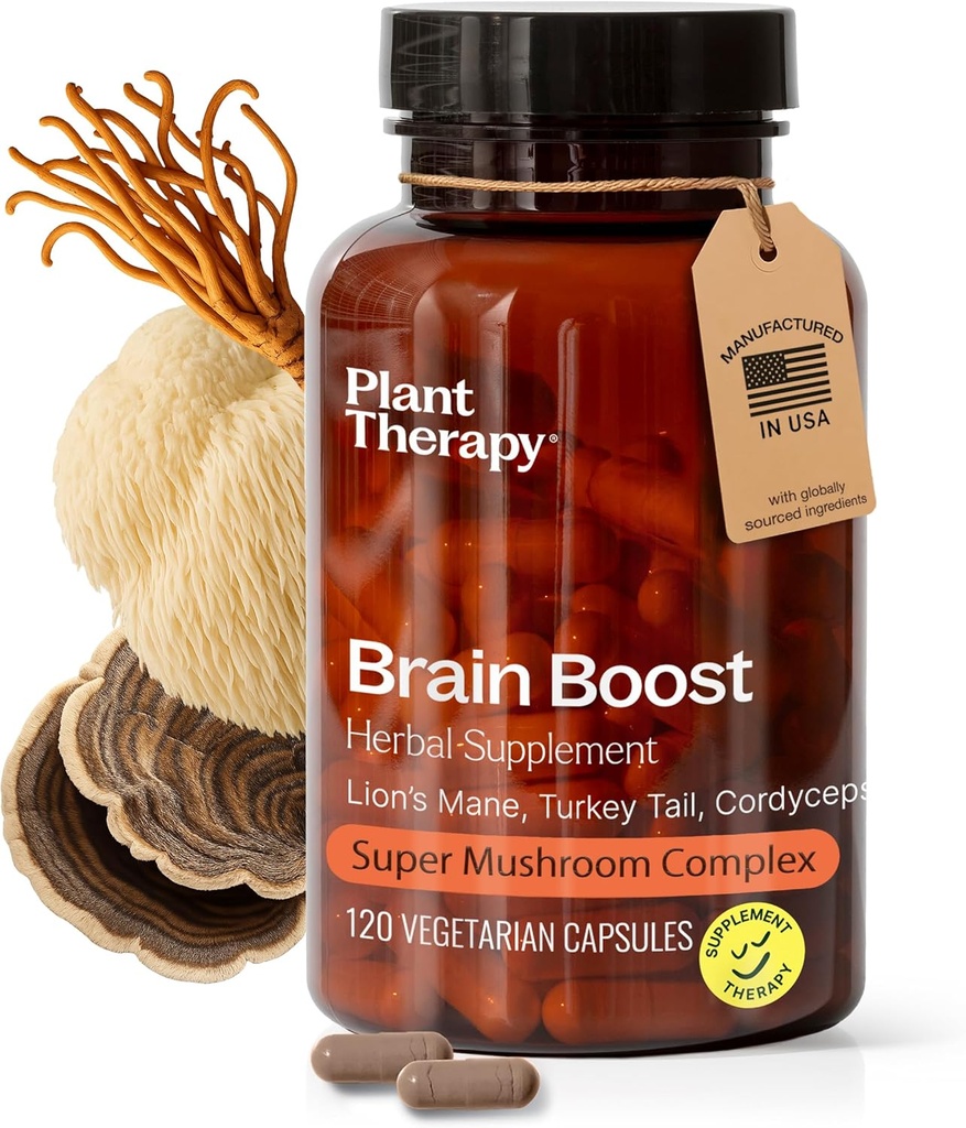 Plant Therapy Lion’s Mane Capsules Manufactured in USA 4 Month Supply with Turkey Tail and Cordyceps Supports Memory Focus Supplements for Women & Men Brain Boost 120 Vegetarian Capsules