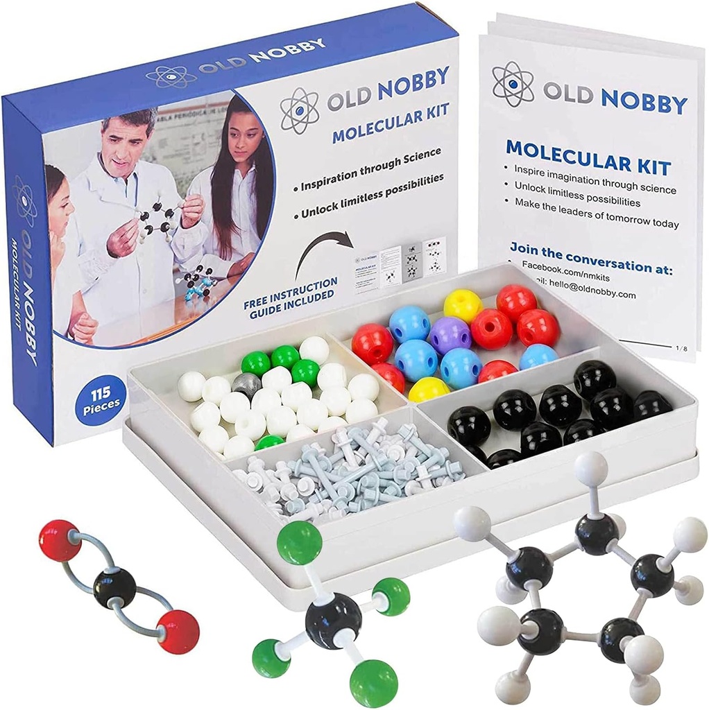 Starý Nobby Chemistry Model Kit - 115 Piece Molecular Model Set obsahuje atómy, Bonds, Inštruktívny sprievodca - STEM Science Tool for Students, Organic Chemistry, Molecular Learning - Farebné modely