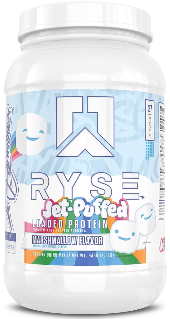 RYSE naložený proteínový prášok - jet-puffed Marshmallow - 25g Srvátkový proteín izolát a koncentrát s prebiotickými vláknami a MCTs - nízky cukor, nízky cukor, trávenie-Priateľ - 27 Slúži / 2 lb Tub