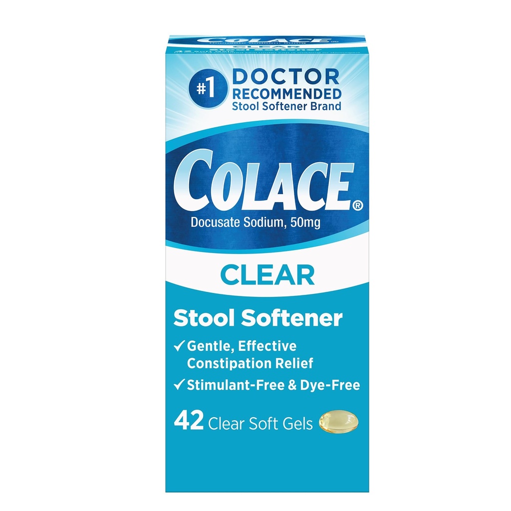 Colace Clear Stool Zmäkčovač pre jemné efektívne zápcha Relief, # 1 Lekár odporúča Stool Zmäkčovač Značka, Farbivo Bez, 50 mg Docusate Kapsule, 42 Počet
