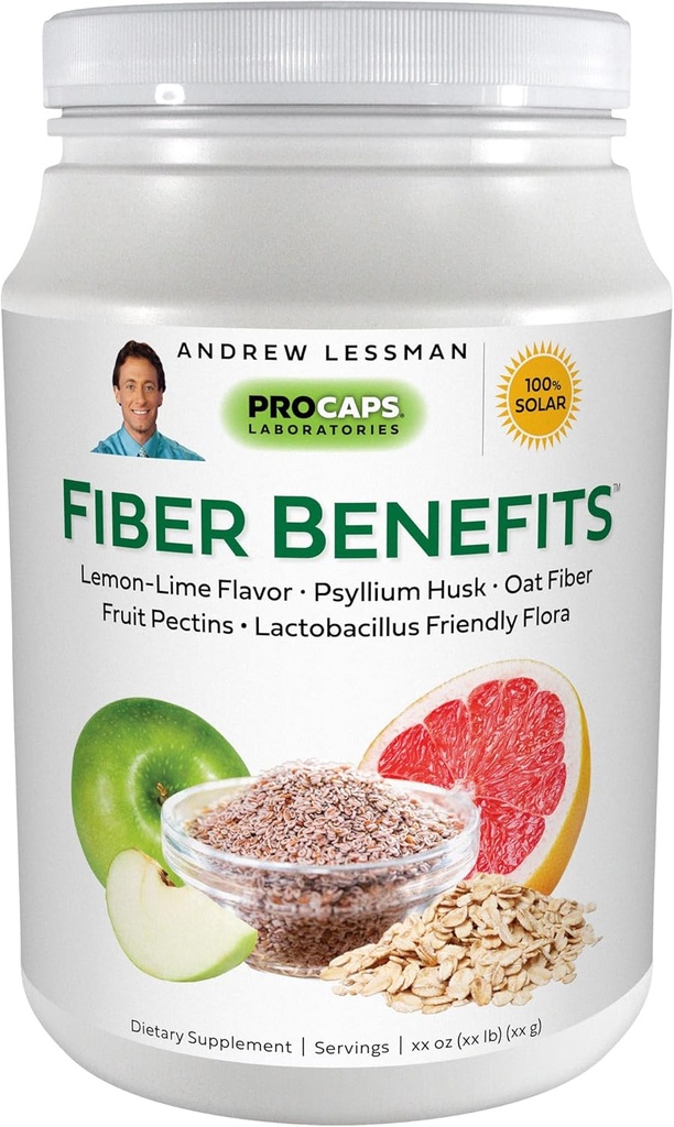 ANDREW LESSMAN Fiber Výhody Powder 120 Služby - citrónová lime, nežné, prírodné Rozpustné / nerozpustné vlákno, Podporuje pravidelnosť, Čistenie. Psyllium Husk, ovos, jablko, grapefruity, Guar Gum, probiotiká