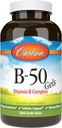 Carlson - B-50 Gels, vitamín B komplex, výroba energie, podpora buniek a optimal Wellness, 200 Softgels