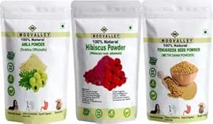 Kombinovaný organický sušený prášok Amla, Hibiscus a Methi (Fenugreek) (Each 100 Gram/3,5 Ounce) Hyllanthus Emblica Hibiscus Rosa-Sinensis Trigonella Foenum-Graecum